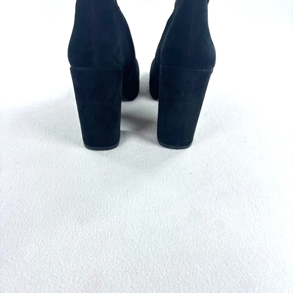 Steve‎ Madden Black Suede Boots Sz 10 Block Heel Ankle Zip 90s Whimsigoth Goth